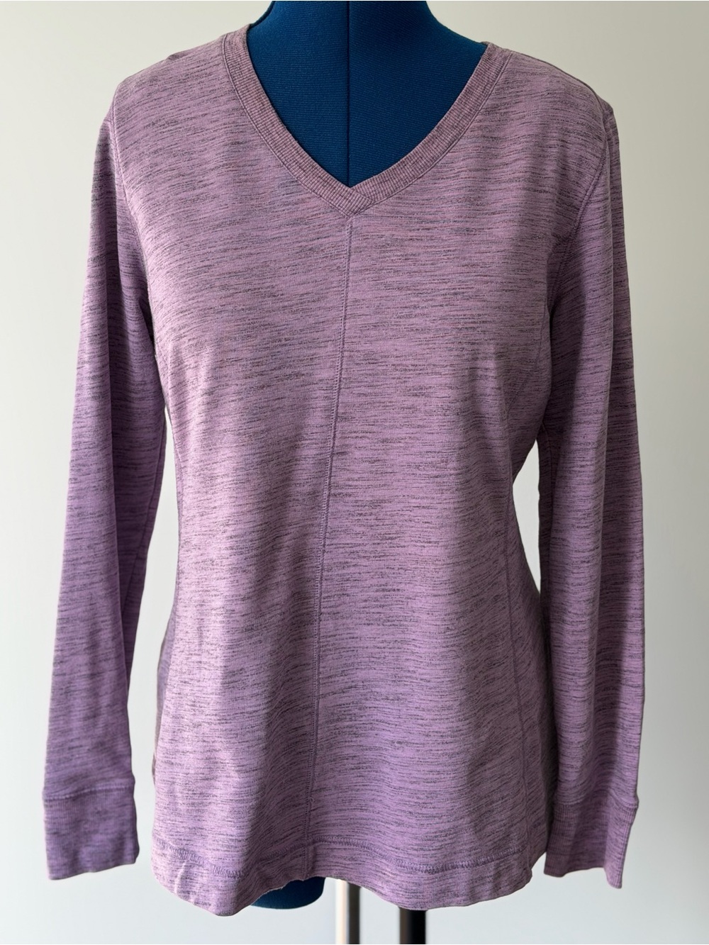 H by Halston Heathered Mauve V-Neck Long Sleeve Top
